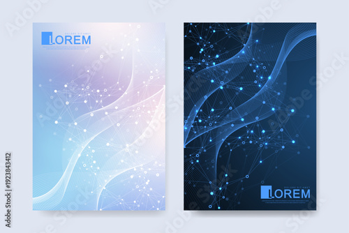 Modern medical or health care vector template for brochure or cover with abstract molecular structure, layout brochure, flyer, placard, poster, book cover design.