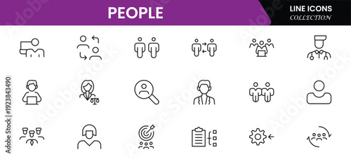 People icon set in flat style. Line icon set. Management line icons. Line Business People. Human resources. office management. Vector illustration.
