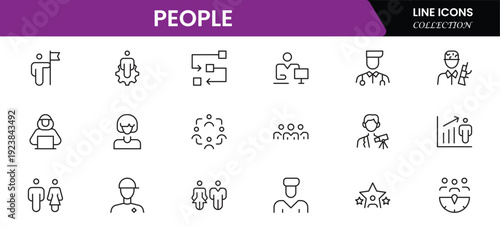 People icon set in flat style. Line icon set. Management line icons. Line Business People. Human resources. office management. Vector illustration.