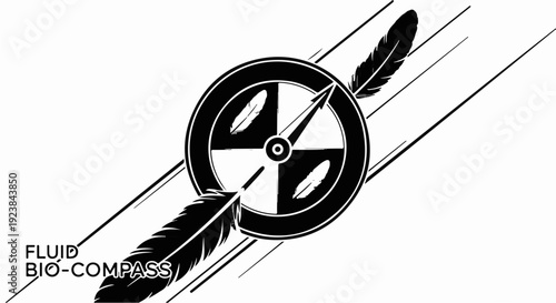 Abstract compass with feathers, symbolizing direction and nature's guidance.