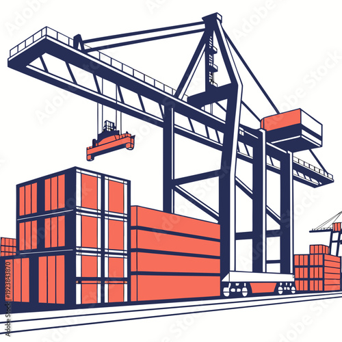 Cargo crane and containers at shipping port shipping containers