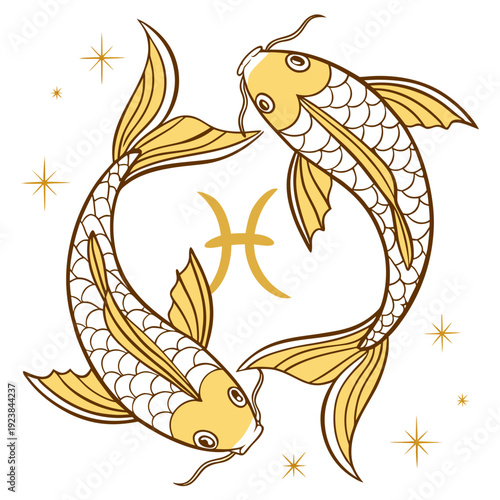 Golden zodiac symbol pisces with two fish luxury