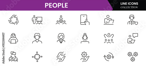 People icon set in flat style. Line icon set. Management line icons. Line Business People. Human resources. office management. Vector illustration.