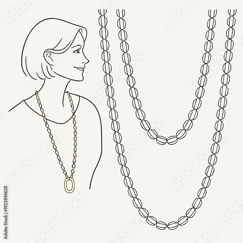 Minimalist woman wearing gold chain necklace with pendant and multiple chain