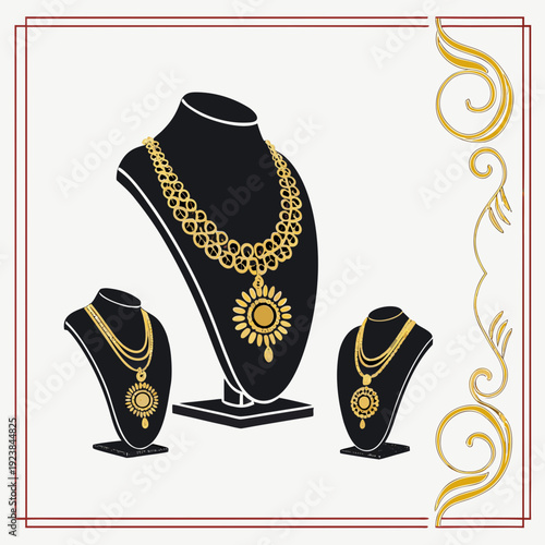 Gold necklaces on black jewelry display stands gold jewelry 1