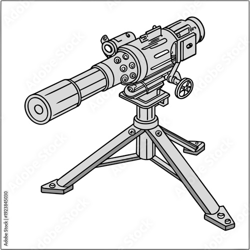 Gray of a clustered missile launcher on a tripod military