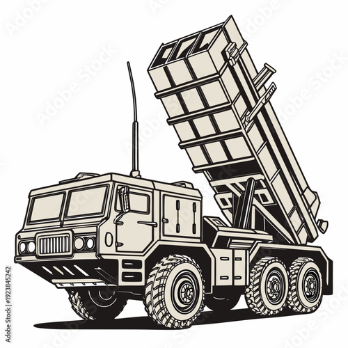 Military truck with missile launcher system vehicle