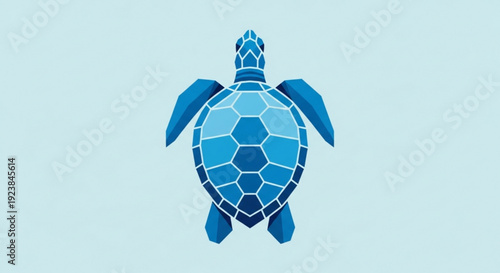 Blue turtle graphic with white outline on light blue background symbolizing ocean conservation and marine life protection