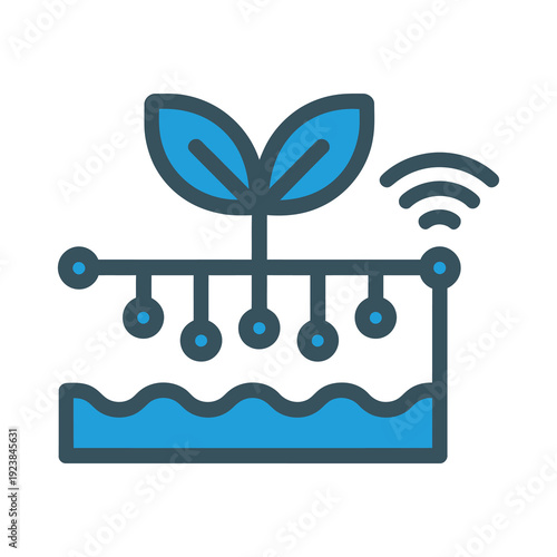 Vector of a growing plant in soil with water and wireless technology for smart farming