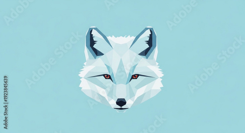 Illustration of a white wolf's face with red eyes on a light blue background vector graphic