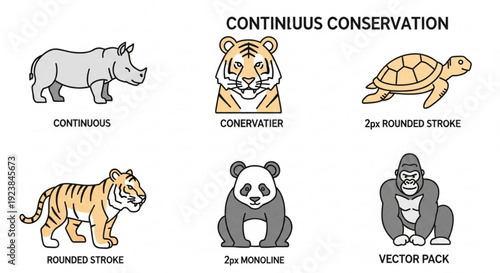 Continuous conservation vector pack with endangered species icons