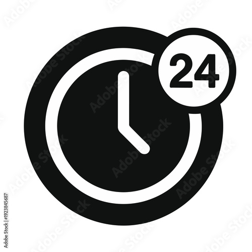 Vector clock with a 24-hour symbol indicating availability at all times