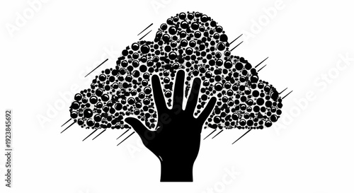 Hand reaching out to a dark cloud symbolizing protection or hope against adversity.