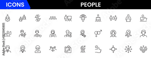 People icon set in flat style. Line icon set. Management line icons. Line Business People. Human resources. office management. Vector illustration.