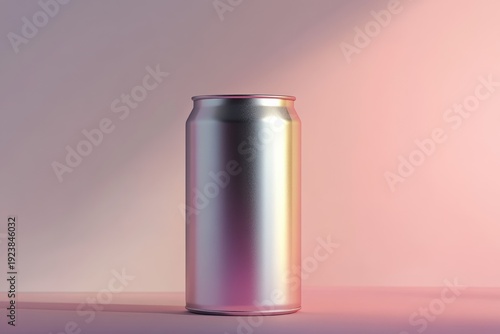 Mockup of a tin can placed on a surface in a minimalistic setting with clean lighting