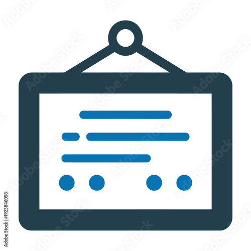 Vector-style icon of a hanging signboard with a list design and four dots on the bottom