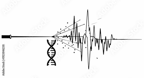 Abstract visualization of genetic data transformation into sound waves and analysis