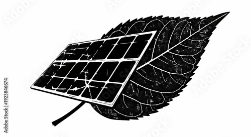 Solar panel integrated with a natural leaf, symbolizing clean energy and environmental innovation.