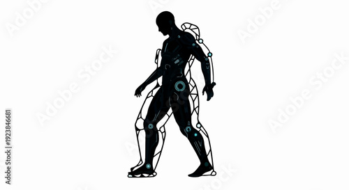 Futuristic humanoid silhouette exploring new frontiers with integrated technology