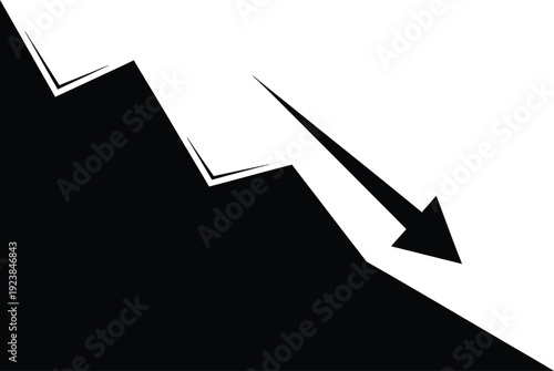 Economic Downturn Chart Silhouette with Downward Arrow - Market Fall Vector