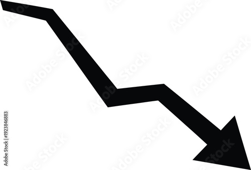 Economic Downturn Chart Silhouette with Downward Arrow - Market Fall Vector