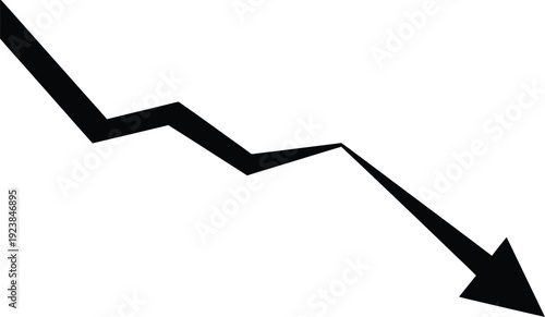 Economic Downturn Chart Silhouette with Downward Arrow - Market Fall Vector