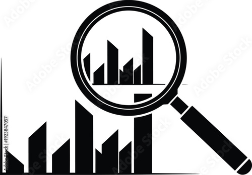 Magnifying Glass Data Analysis Silhouette - Business Research Icon Vector
