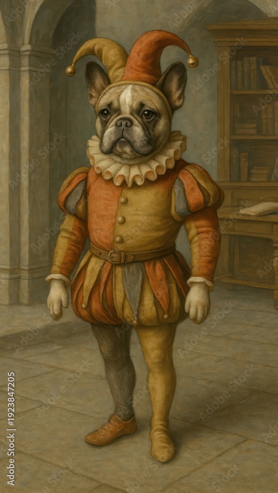 Fototapeta premium Whimsical canine jester portrait