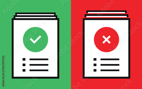 Good and Bad Report Review Icon. Corporate Audit Checklist Document Symbol. Vector Illustration