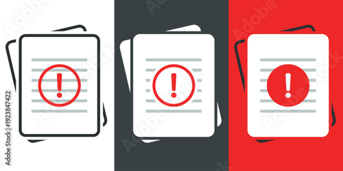 Warning Report Paper Icon. Exclamation Mark on Document File. Vector Illustration