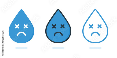 Water Drop Problem Icon. Water with Error Expression Face. Illustration Vector