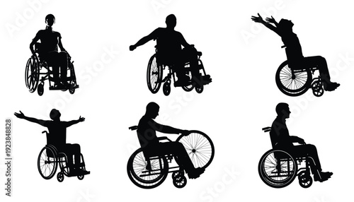 Diverse disabled women wheelchair silhouettes for inclusive design