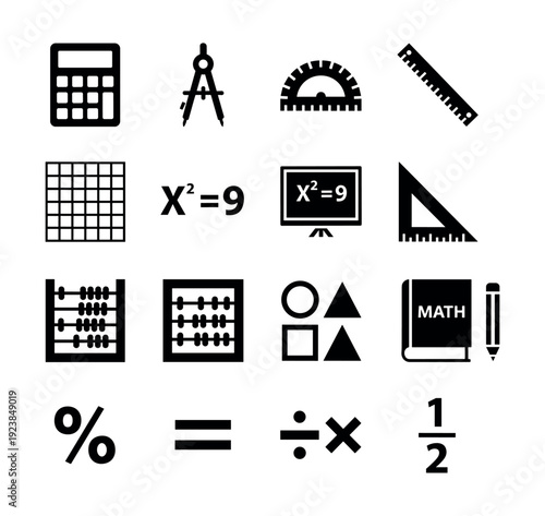 Collection of mathematical icons and symbols for education and learning