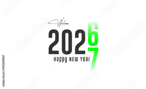 Happy New Year 2027 modern typography vector design with bold black numerals and neon green highlight clean minimalist festive greeting for banner poster card and social media template