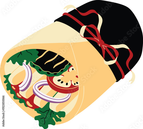 chicken Kebab Wrap with Vegetables Illustration