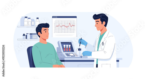 Doctor Explaining Medical Test Results to a Male Patient in a Clinic.
