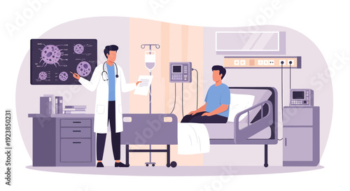 Doctor Explaining Xray to Patient in Hospital Room.