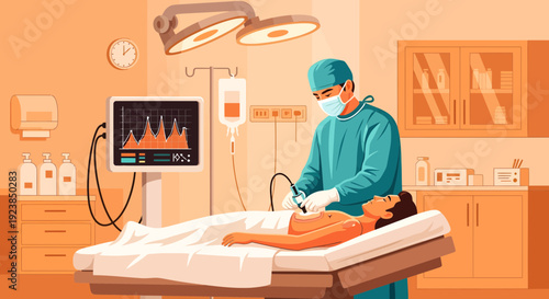 Doctor performing medical procedure on patient in operating room.