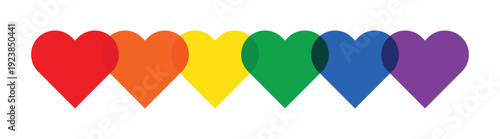 Rainbow hearts vector illustration. Row of heart shapes in rainbow colours. Colourful hearts graphic 