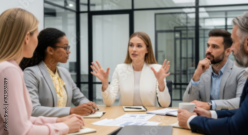 soft focus blurred photo of Diverse Business Team Meeting in Modern Office Conference Room
