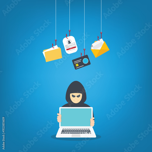 hacker in front of his computer committing digital cybercrime