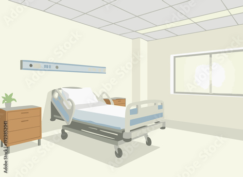 清潔で明るい病室のベッド 医療・看護・介護・リハビリ