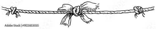 Hand drawn doodle sketch of a rope with knots and a ribbon bow in the center
