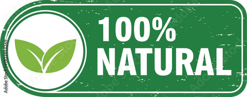 100% Natural Green Badge – Eco-Friendly Label for Organic Products, Packaging & Sustainability Branding
