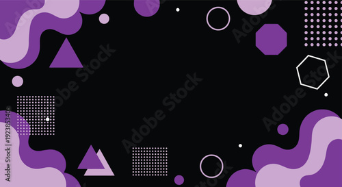 Modern Abstract Purple Geometric Shapes on Black Background with Copy Space