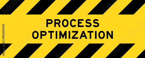 Yellow and black color with line striped label banner with word process optimization