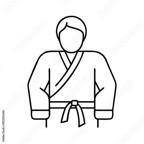 Minimalist depiction of a martial artist in a gi with black belt