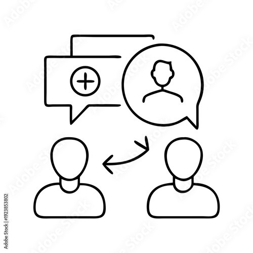 communication flow between two people with a plus sign idea icon