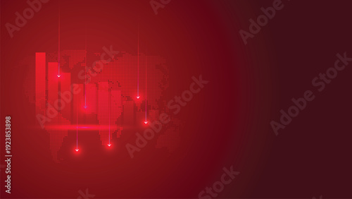 Global bar chart with down arrow graph market crisis recession.