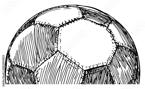 Close up doodle illustration of a classic soccer ball with detailed stitching